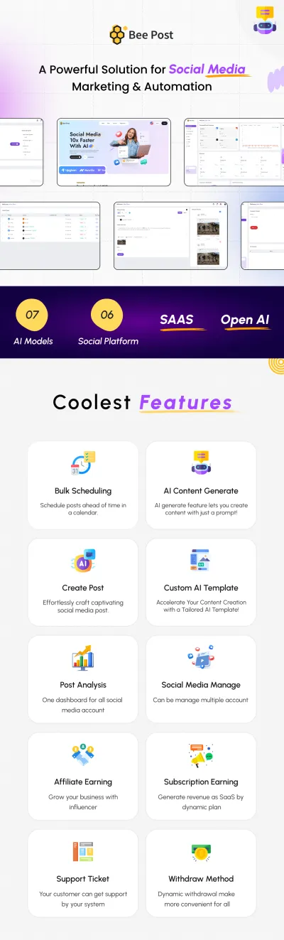منصة إدارة السوشيال ميديا بالذكاء الاصطناعي وإنشاء المحتوى مع نظام اشتراكات